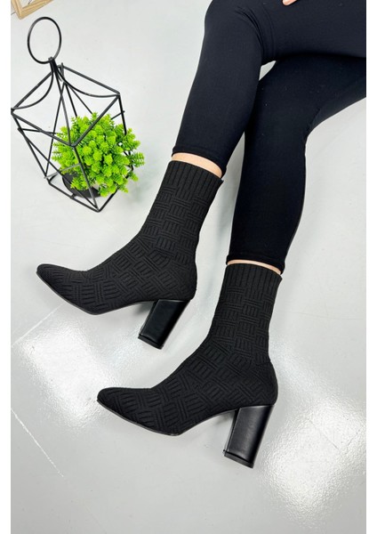 Günlük Kadın Bot Yüksek Kalın Topuklu Triko Esnek Sivri Burunlu Tırtıklı Taban Rahat Bootie 168 indirimleri