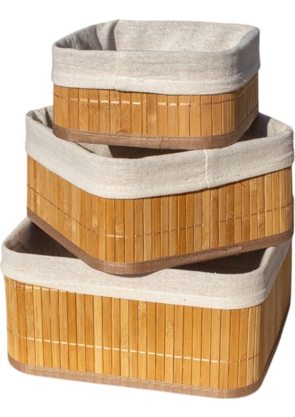 Bambu Kare Organizer Sepet 3 Lü Sepet Takımı