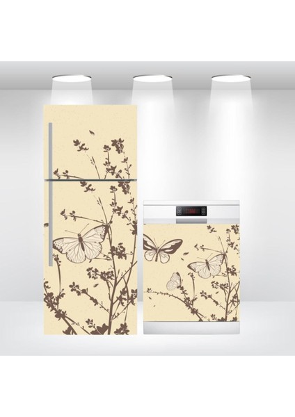 Buzdolabı ve Bulaşık Makinesi Kapak Sticker Kendinden Yapışkanlı Folyo Kaplama Kelebek