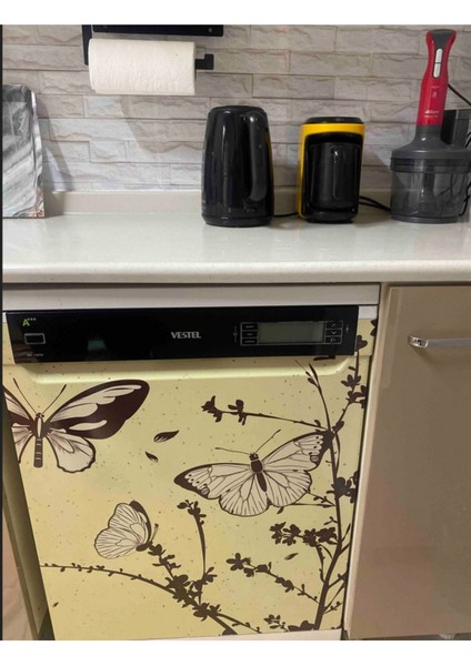 Buzdolabı ve Bulaşık Makinesi Kapak Sticker Kendinden Yapışkanlı Folyo Kaplama Kelebek