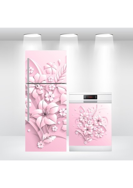 Buzdolabı-Bulaşık Makinesi Kapak Kendinden Yapışkanlı Folyo Kaplama 3D Çiçek Ikiliset