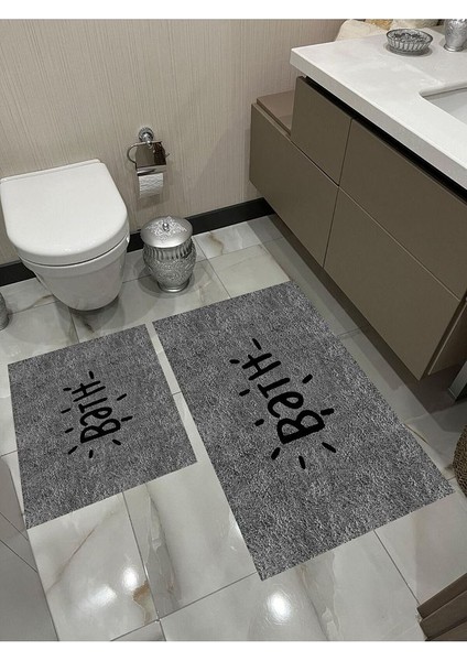 Dijital Baskı Modern Desenli Banyo Halısı Ikili Banyo Paspası (40 cm x 60 cm )VE(60 cm x 100 cm )