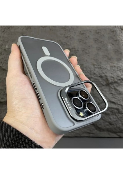 Apple iPhone 16 Pro Uyumlu Lens Hediyeli Kamera Standlı Magsafe Özellikli Arkası Mat Kilif