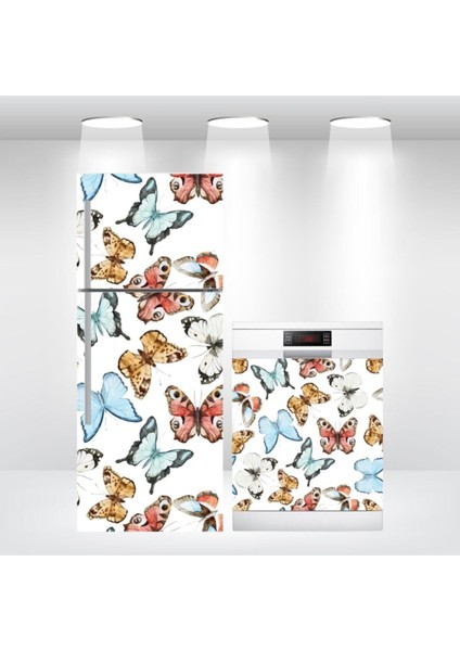 Buzdolabı ve Bulaşık Makinesi Kapak Sticker Kendinden Yapışkanlı Folyo Kelebek