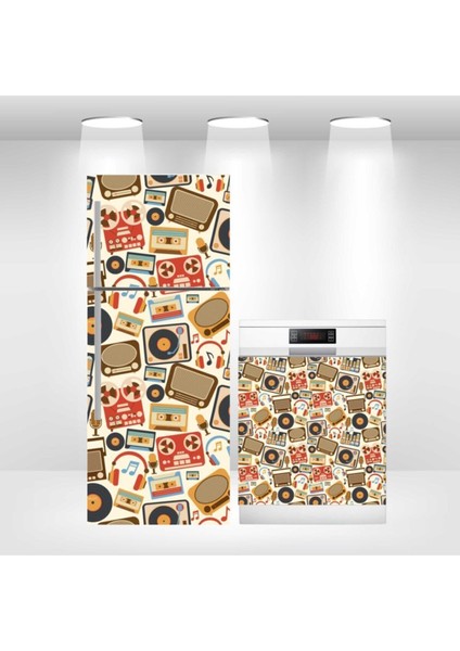 Buzdolabı ve Bulaşık Makinesi Kapak Kendinden Yapışkanlı Folyo Kaplama Müzik Popart