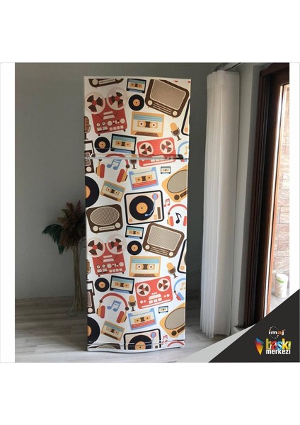 Buzdolabı ve Bulaşık Makinesi Kapak Kendinden Yapışkanlı Folyo Kaplama Müzik Popart