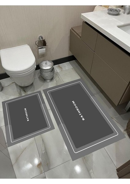 Dijital Baskı Modern Desenli Banyo Halısı Ikili Banyo Paspası (40 cm x 60 cm )VE(60 cm x 100 cm )