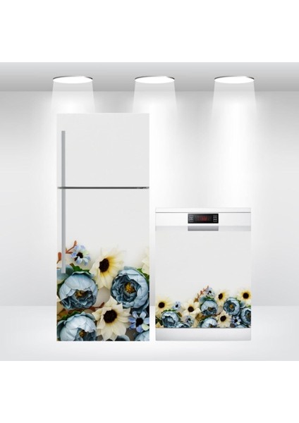 Buzdolabı ve Bulaşık Makinesi Kapak Kendinden Yapışkanlı Sticker Folyo Kaplama Çiçek