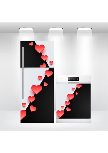 Buzdolabı ve Bulaşık Makinesi Kapak Kendinden Yapışkanlı Sticker Folyo Kaplama Kalpler