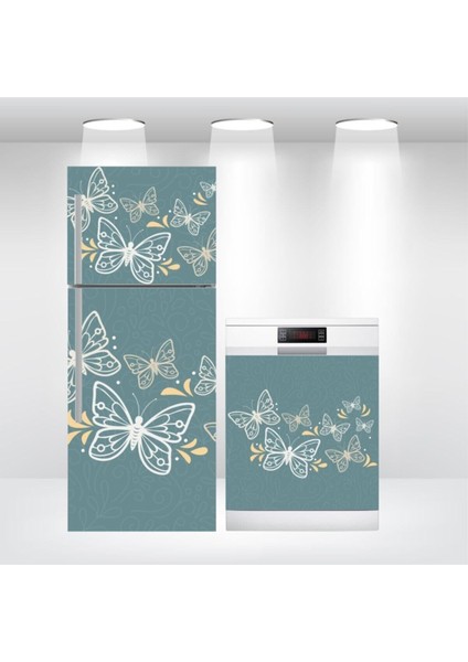 Buzdolabı ve Bulaşık Makinesi Kapak Sticker Kendinden Yapışkanlı Folyo Kaplama Kelebek