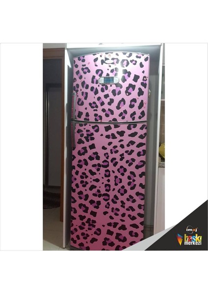 Buzdolabı ve Bulaşık Makinesi Kapak Kendinden Yapışkanlı Folyo Kaplama Pembe Leopar