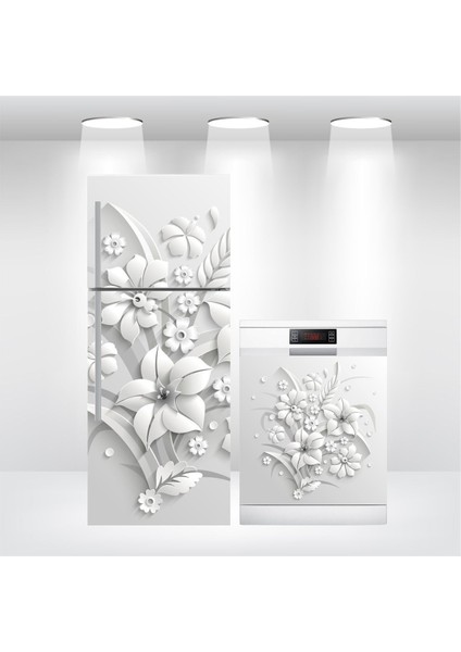 Buzdolabı ve Bulaşık Makinesi Kapak Kendinden Yapışkanlı Folyo Kaplama 3D Çiçek