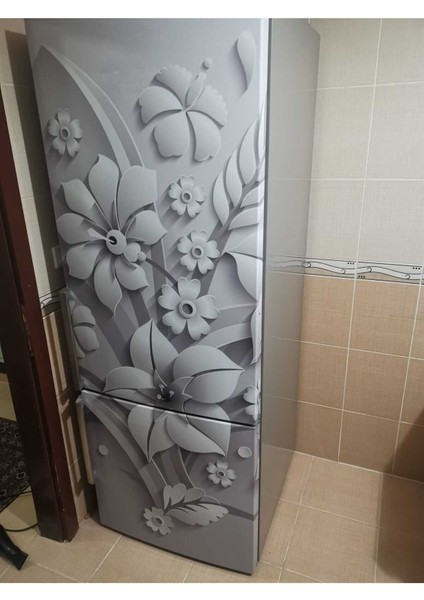 Buzdolabı ve Bulaşık Makinesi Kapak Kendinden Yapışkanlı Folyo Kaplama 3D Çiçek