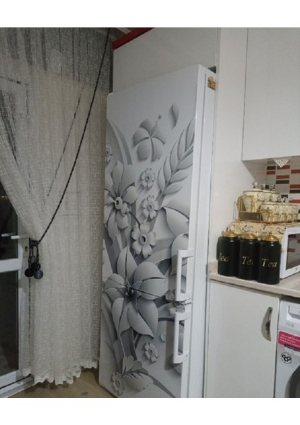 Buzdolabı ve Bulaşık Makinesi Kapak Kendinden Yapışkanlı Folyo Kaplama 3D Çiçek