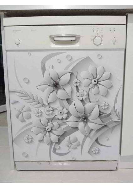 Buzdolabı ve Bulaşık Makinesi Kapak Kendinden Yapışkanlı Folyo Kaplama 3D Çiçek
