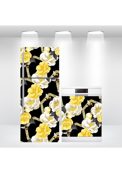 Buzdolabı ve Bulaşık Makinesi Kapak Sticker Kendindenyapışkanlı Folyo Kaplama Çiçek