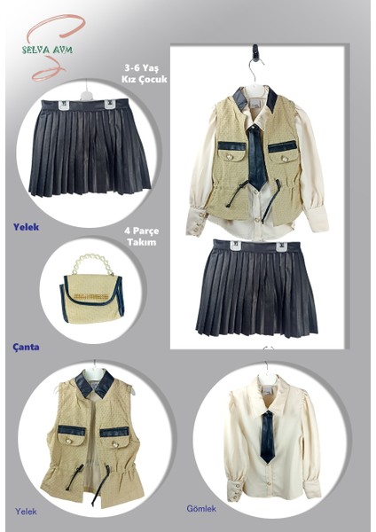 Etekli Yelekli Çantalı Gömlekli En Şık Kız Çocuk Takımlar, Okula, Davete, Bayramada Çocuk Takımları fiyatları