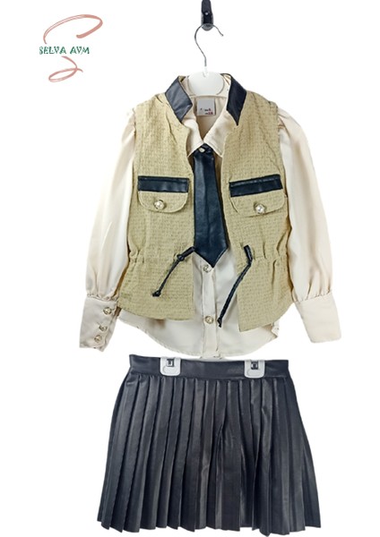 Etekli Yelekli Çantalı Gömlekli En Şık Kız Çocuk Takımlar, Okula, Davete, Bayramada Çocuk Takımları modelleri