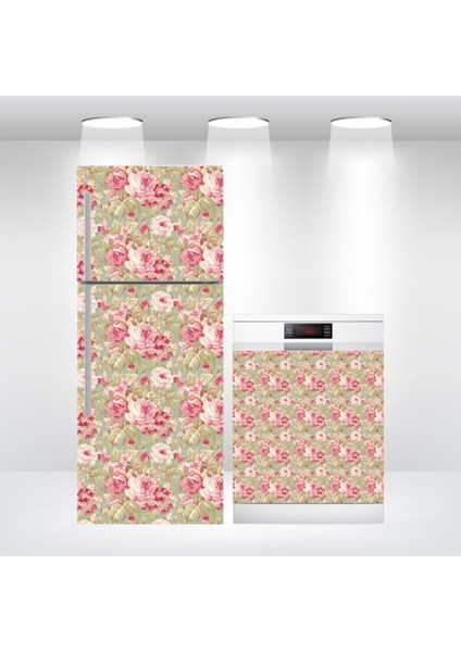 Buzdolabı ve Bulaşık Makinesi Kapak Kendinden Yapışkanlı Sticker Folyo Gül