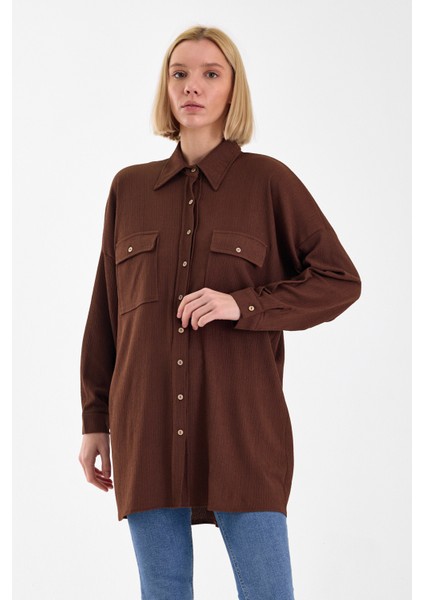 Oversize Çift Cepli Cep Çift Kapaklı Kadın Tunik Gömlek fırsatları