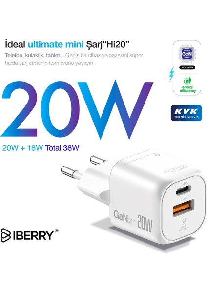 Hi20 Mini Cold 20W Gan Seyahat Şarj Aleti USB A+Usb C