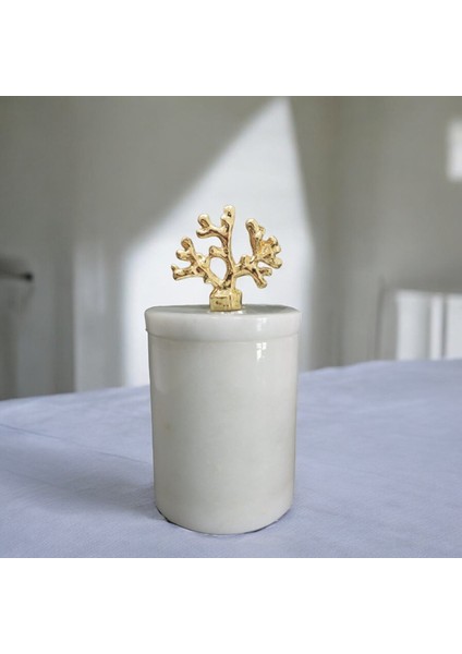 Beyaz Mermer Pamuk Kutusu-Pamukluk-Kapaklı Kutu (Gold Aksesuarlı) fiyatları