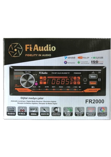 Fi Audıo FR-2000 Oto Teyp 4X50 Watt Bluetooth Carlive 2xusb Sd Fm Aux 2 Amfi Çıkışı