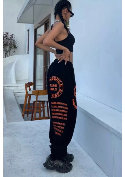 özel Tasarım Bling Gırls Baskılı Şardonlu Kışlık Hip Hop Sokak Modası Kadın Eşofman Altı modelleri