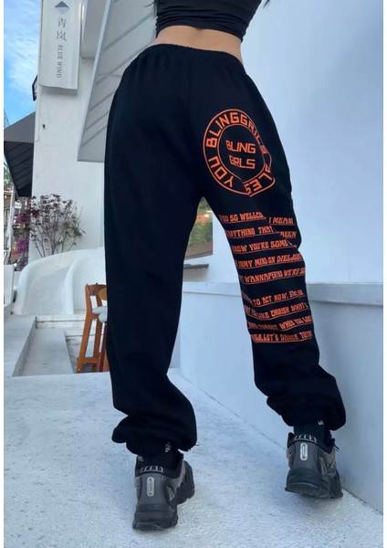 özel Tasarım Bling Gırls Baskılı Şardonlu Kışlık Hip Hop Sokak Modası Kadın Eşofman Altı fırsatları