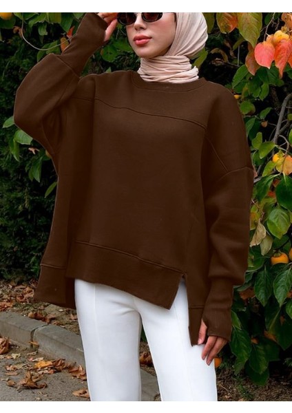 Tesettür Eteği Yırtmaçlı Basic Sweatshirt