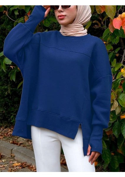 Tesettür Eteği Yırtmaçlı Basic Sweatshirt