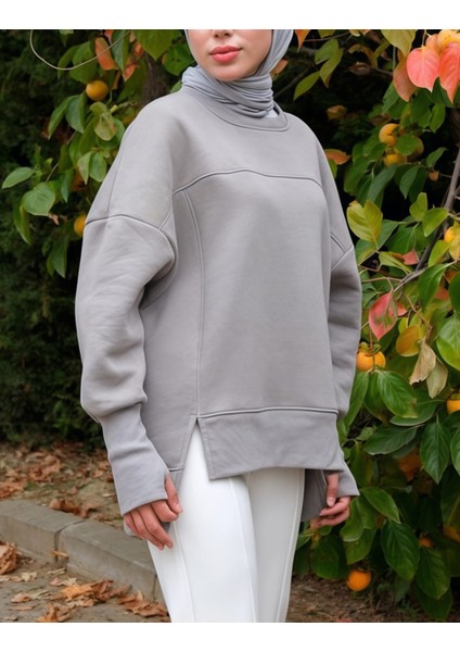 Tesettür Eteği Yırtmaçlı Basic Sweatshirt