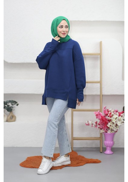 Tesettür Eteği Yırtmaçlı Basic Sweatshirt