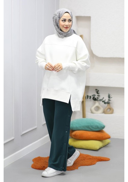 Tesettür Eteği Yırtmaçlı Basic Sweatshirt