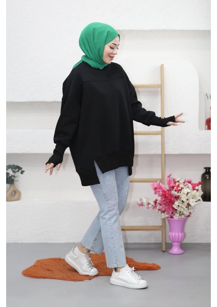 Tesettür Eteği Yırtmaçlı Basic Sweatshirt