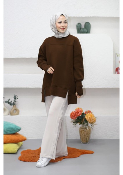 Tesettür Eteği Yırtmaçlı Basic Sweatshirt