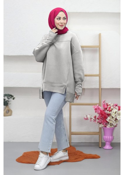 Tesettür Eteği Yırtmaçlı Basic Sweatshirt