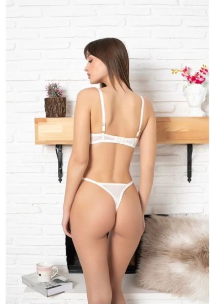 Dantelli Tül Çiçek Desenli Brode Nakışlı Sütyen Külot Takımı Altan Balenli fiyatları