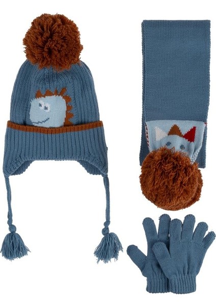 1-4 Yaş 3'lü Takım Erkek Atkı, Eldiven ve Şapka Set Içi Polarlı