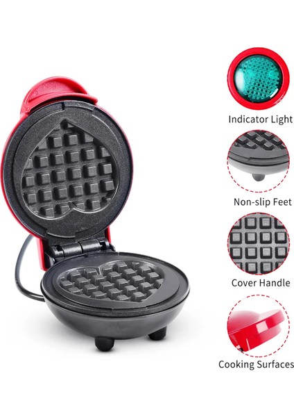 Mini Elektrikli Waffle Makinesi, Kalp Şekilli Waffle Pişirme Cihazı (Yurt Dışından)