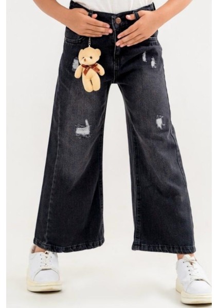 Kız Çocuk Ayıcık Aksesuarlı Kot Pantolon G3816
