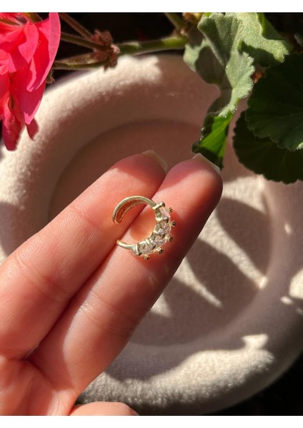 Nature Çelik Zirkon Baget Taşlı Gold Earcuff