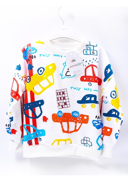 Araçlar Desenli Renkli Erkek Çocuk Uzun Kollu Sweatshırt modelleri
