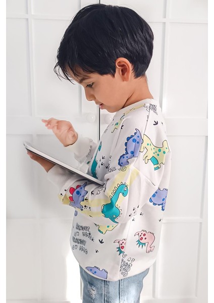 Sevimli Dinazor Desenli Uzun Kollu Erkek Çocuk Sweatshirt fiyatları