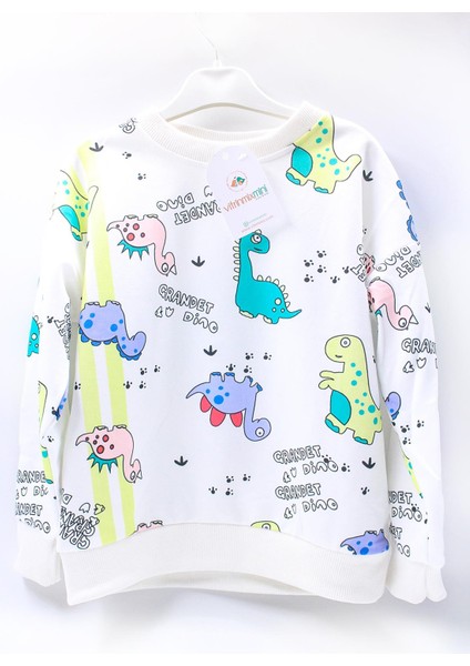 Sevimli Dinazor Desenli Uzun Kollu Erkek Çocuk Sweatshirt modelleri
