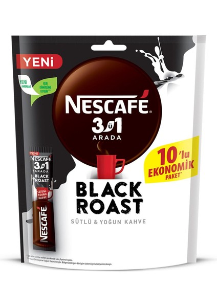 3ü1 Arada Black Roast Kahve (Sütlü Yoğun) 15 gr x 10 Adet