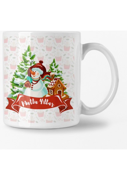 Mutlu Yıllar Yazılı Kardan Adam Yılbaşı, Christmas Hediyelik Baskılı Kupa Bardak modelleri