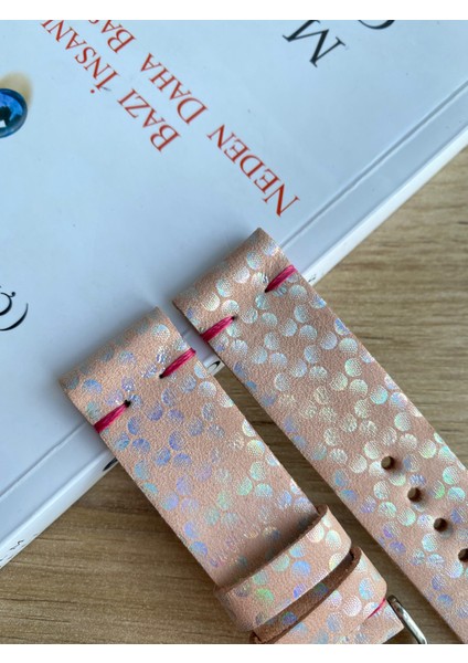 El Dikişi Pembe Hologram Desen Kırmızı Dikiş Gerçek Deri Saat Kordonu. Hakiki Deri. 18,20,22,24,26MM. modelleri