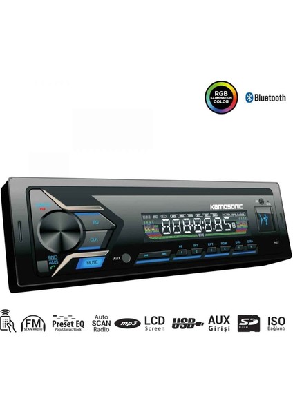 Oto Teyp 4X50W Bt/usb/sd/fm/aux Kamosonic KS-MX640