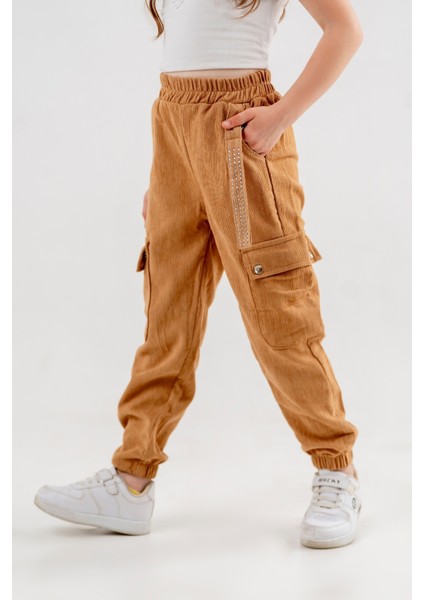 Kız Çocuk Beli ve Paçası Lastikli Kargo Cepli Pantolon G2526 fiyatları